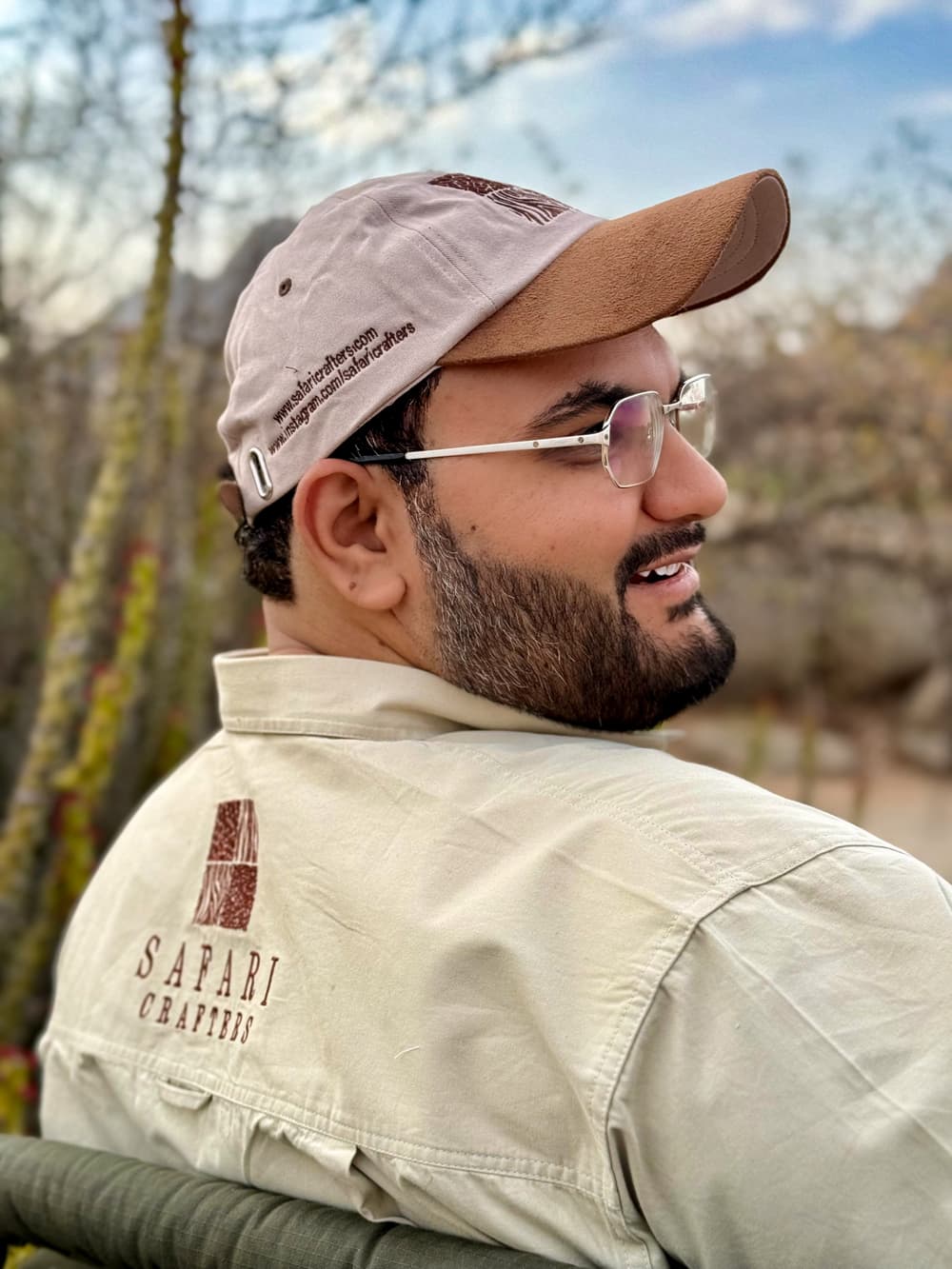Kairav Engineer in the field wearing Safari Crafters field clothing