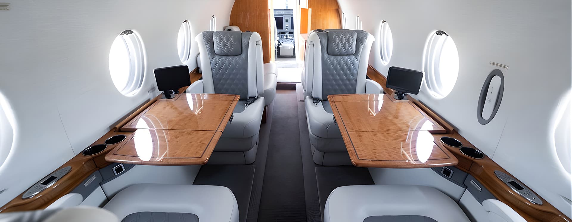 The considered cabin interior of a private aircraft